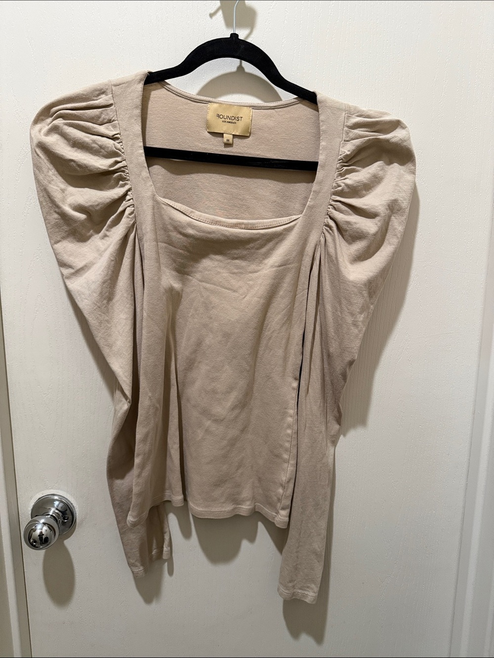 Puff-Sleeve Square-Neck Blouse - Cream